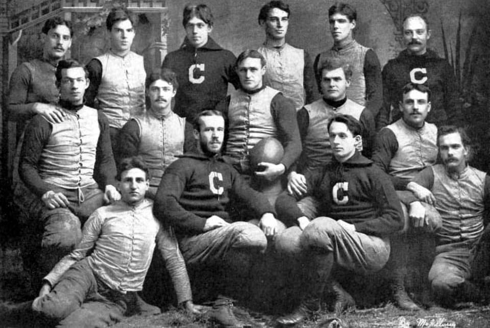 Vintage b/w image of the 1892 Cornell varsity football team