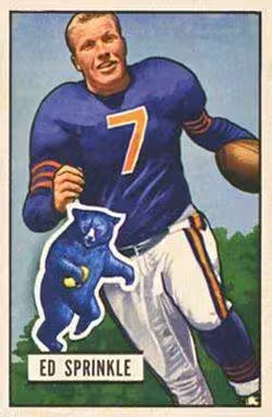 Full color image of Sprinkle on a 1951 Bowman football card.