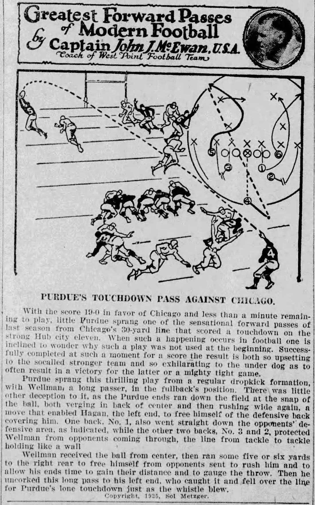 Newsclipping of the Purdue v Chicago play complete with diagram.