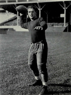 Vintage, black and white publicity, football action posed photo of Newman in 1932 Photographer not named - 1933 Michiganensian, p. 108