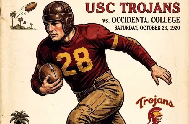 Gemini AI-created image of a 1920s era USC football program featuring number 28 as a player.