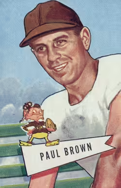 Full color trading card image of Brown on a 1952 football card.
