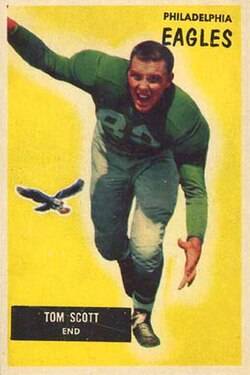 American football player Tom Scott (American football) on a 1955 Bowman card.