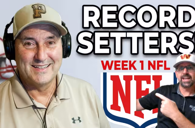 YT Video thimbnail banner for Week 1 2026 NFL historic weekend, features Host Darin Hayes and guest Ed Kleese images with words 'Record Setting" NFL week 1"