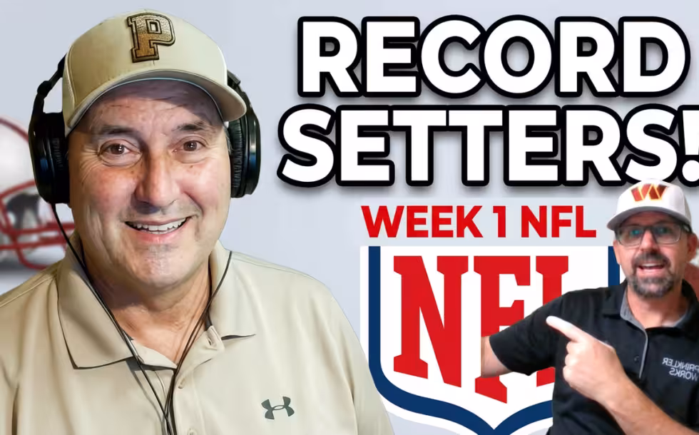 YT Video thimbnail banner for Week 1 2026 NFL historic weekend, features Host Darin Hayes and guest Ed Kleese images with words 'Record Setting" NFL week 1"