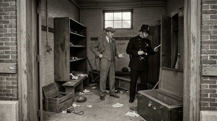 Gemini AI created scene from 1926 where a high school was robbed of its football equipment.