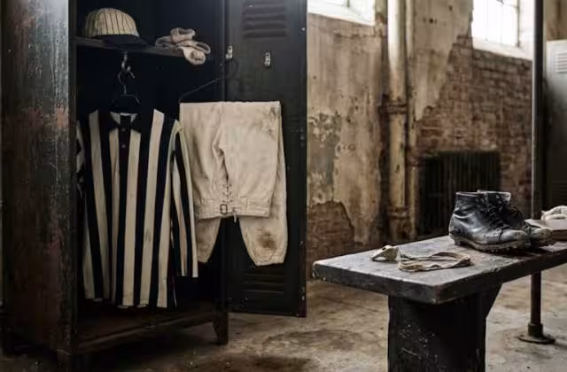 Gemini-AI created image of a 1930's football officials locker room.