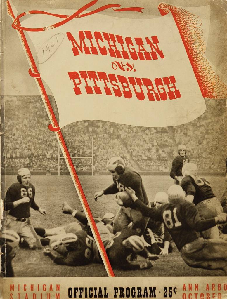 October 11, 1941 University of Michigan versus the University of Pittsburgh football game program It was published by the Board in Control of Physical Education at the University of Michigan.