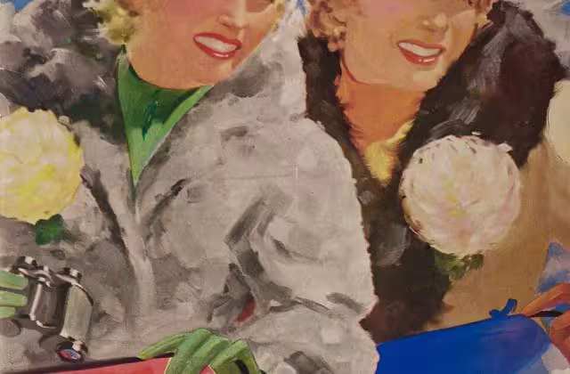 Full color hand water color drawing of October 1, 1938 Temple versus Pittsburgh football program (The Temple Illustrated) Cover photo was illustrated by Lon Keller.