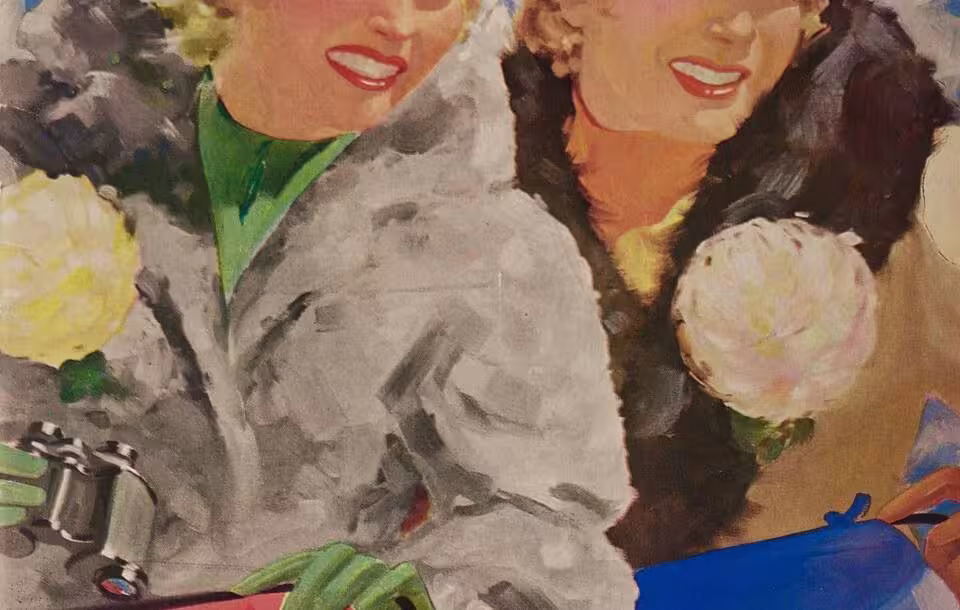 Full color hand water color drawing of October 1, 1938 Temple versus Pittsburgh football program (The Temple Illustrated) Cover photo was illustrated by Lon Keller.