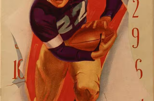 Full color hand drawn program cover. October 2, 1937 program for the West Virginia versus Pittsburgh football game Lon Keller illustrated the cover.