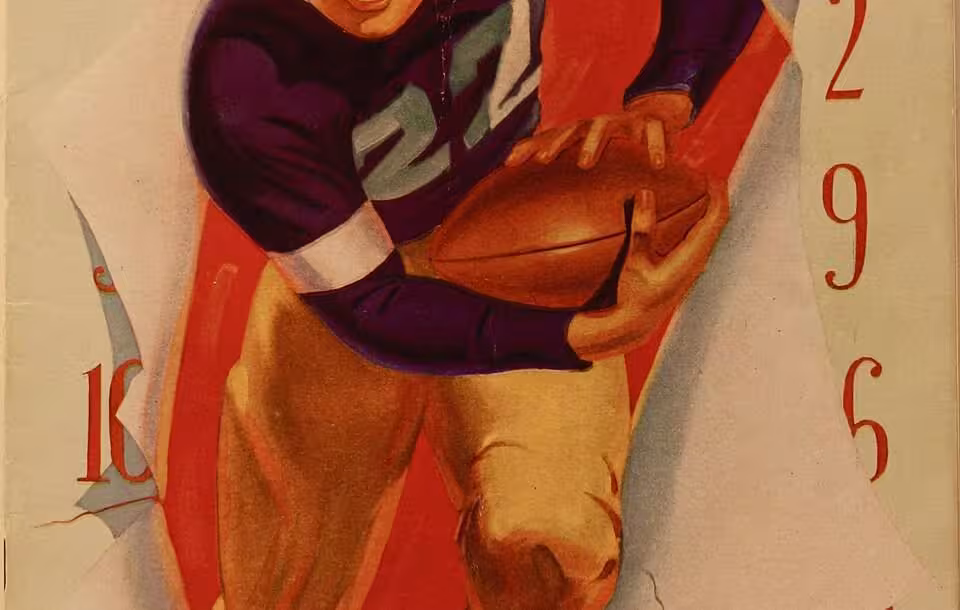 Full color hand drawn program cover. October 2, 1937 program for the West Virginia versus Pittsburgh football game Lon Keller illustrated the cover.