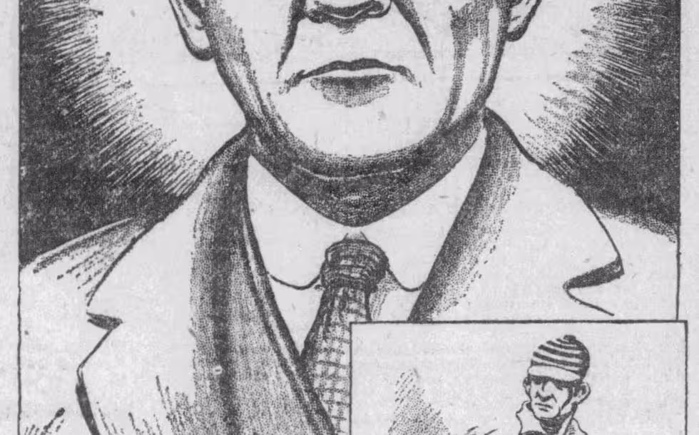 B/W hand sketch by an unkown of Professor Amos Alonzo Stagg (1926) The Tacoma Daily Ledger Tacoma, Washington · Monday, October 25, 1926.