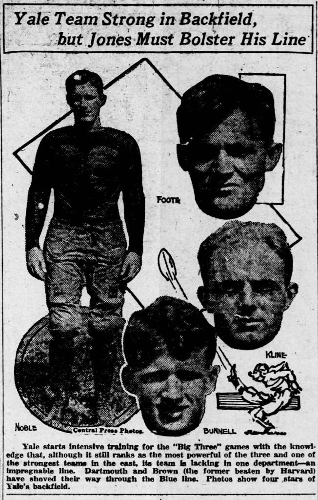 Images via a head shot montage in a newspaper, Yale Bulldog' Backfield in 1926. The Sioux City Journal
Sioux City, Iowa · Sunday, October 31, 1926.